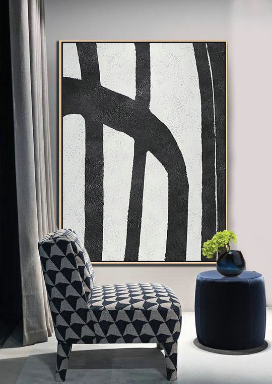 Acrylic Minimailist Painting,Black And White Minimal Painting On Canvas - Huge Wall Decor